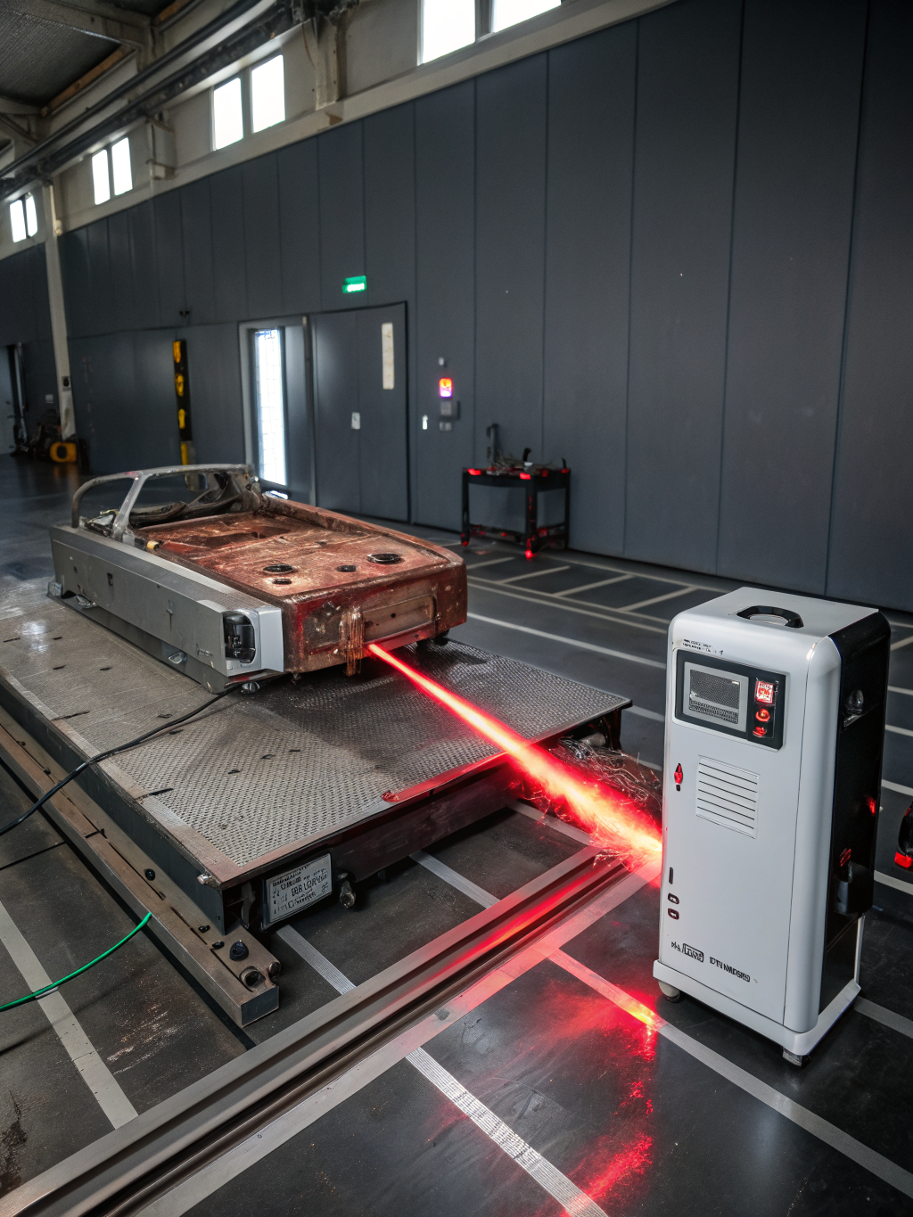 Laser stripping paint from a vehicle chassis