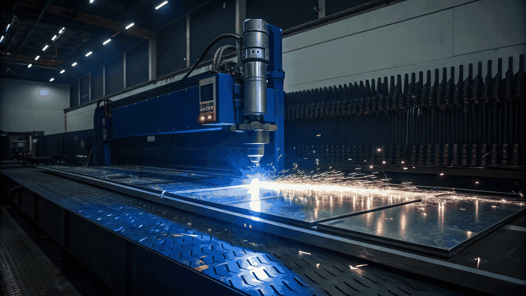 High-precision fiber laser cutting head in operation