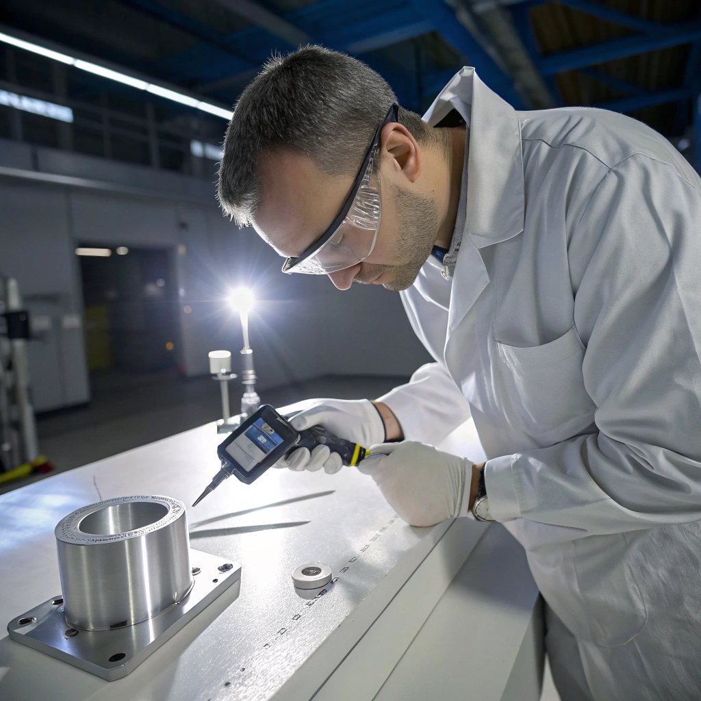 Quality control specialist measuring a metal part