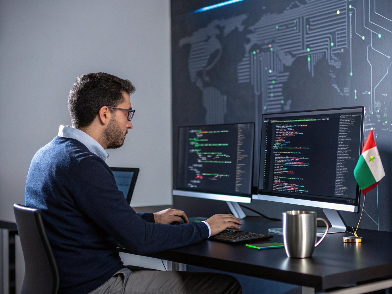 Engineer using nesting software on a workstation
