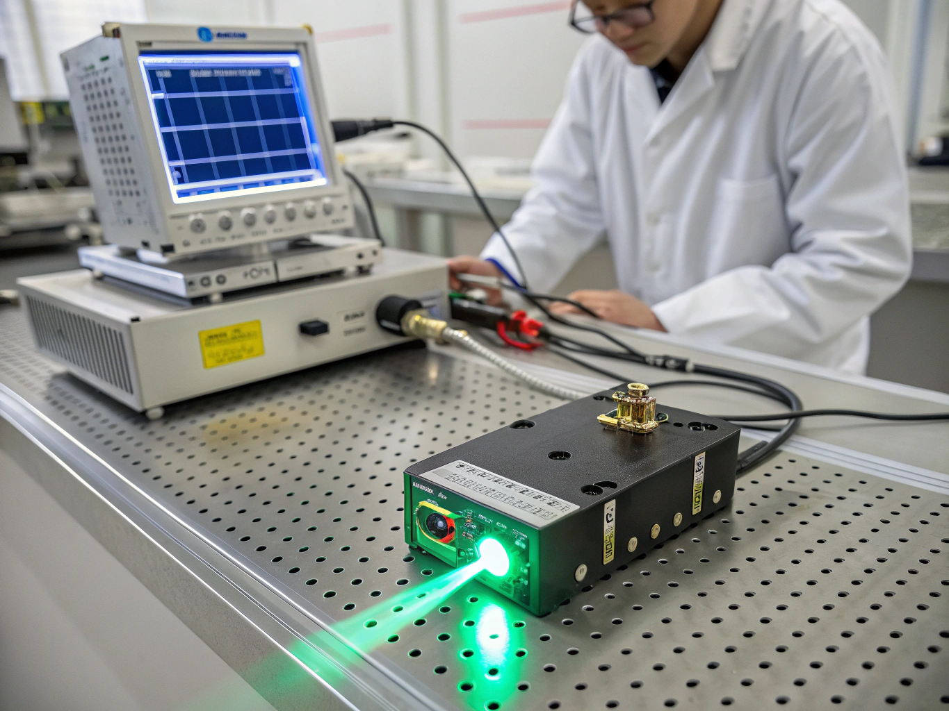Fiber laser source diagnostic interface showing beam stability metrics