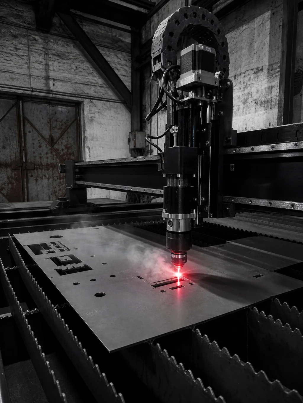 Industrial fiber laser cutting metal sheet with high precision